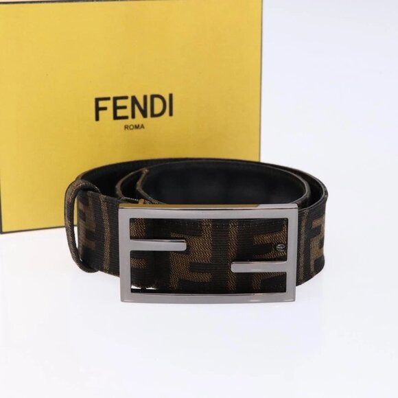 FENDI Zucca Canvas Belt Black Brown Auth 133498 main image 5